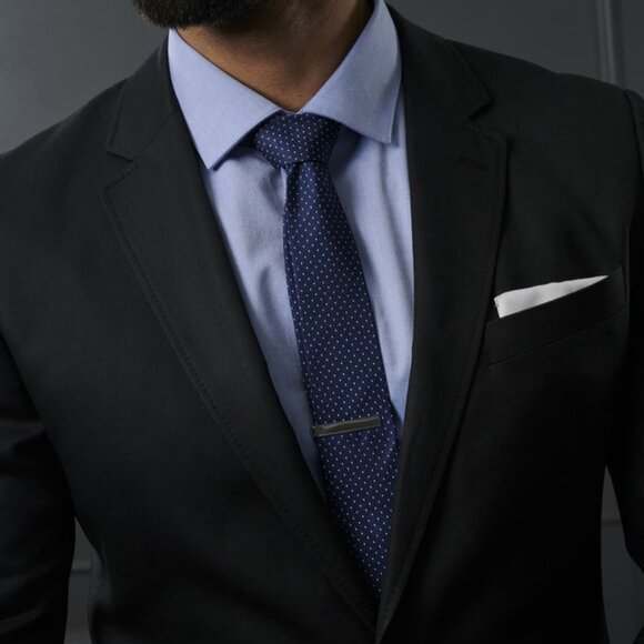 Men's Silk Tie - Navy / White Polka Dots - Picture 1 of 7